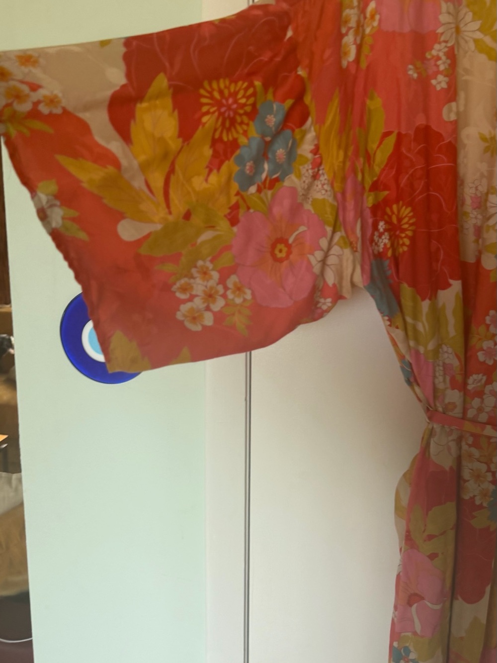 Spell Floral Coral Pink Yellow Kimono Robe